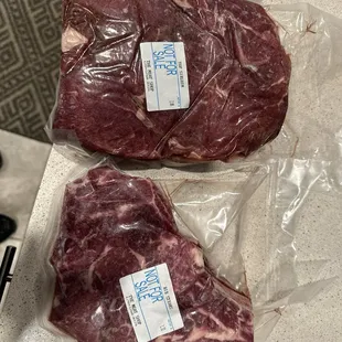 Bone-in Ribsteak and Top Sirloin.