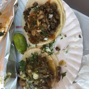 Asada and carnitas tacos.