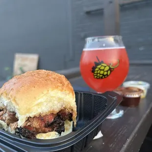 Brisket sandwich with my Lost Gen drink