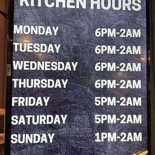 Kitchen Hours (subject to change)