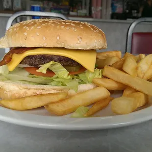 Bacon cheeseburger with fries, no mayo. #nofilter