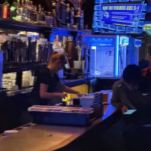 a woman serving food