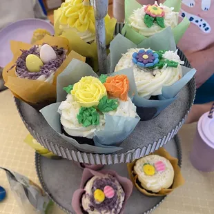 Ube cupcakes with coconut frosting for Easter