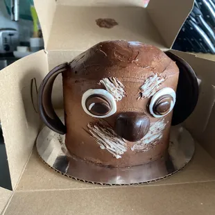 Dog cake that looks like our elder dog for my daughter's 6th birthday