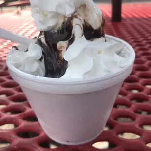 Brownie sundae with plentiful brownie bites underneath