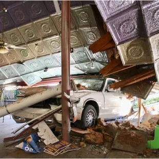 The inside of the Silver Dollar Cafe after a car crashed into the front of the building on Monday, Jan 23 2017.