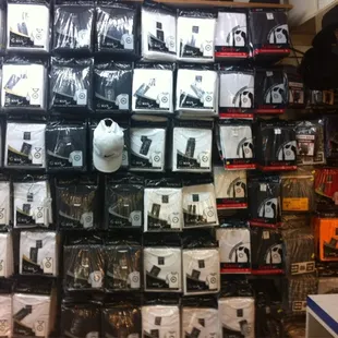 a wall of items in a store