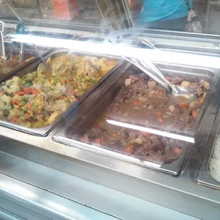 Chicken and mixed vegetables. And beef stew