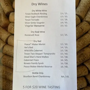 Wine tasting menu