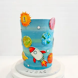 a cake with a rocket on top