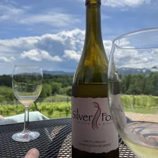 a glass of wine and a bottle of wine
