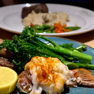 Lobster tail with broccolini and roasted fingerling potatoes
