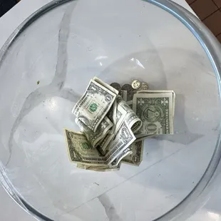 Tip jar was a little light, but we added to it