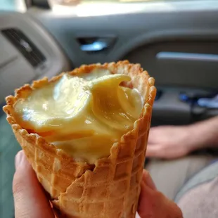 Dole pineapple whip in a waffle cone
