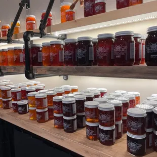 jars of jam on a shelf