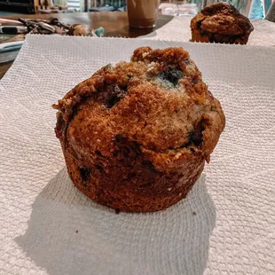 a muffin on a napkin