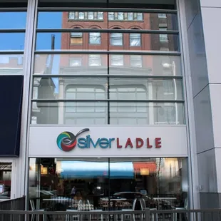 the entrance to a restaurant