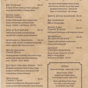 Appetizer and Sandwiches 2023 Menu