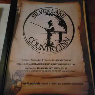 Menu as of 4/21/2021. The wifi password is on the bottom of the menu cover.