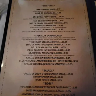 Menu as of 4/21/2021