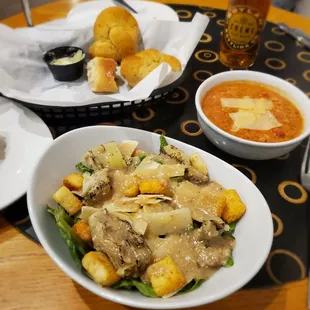 Silver Cesar. Tomato parmasean soup. House rolls.