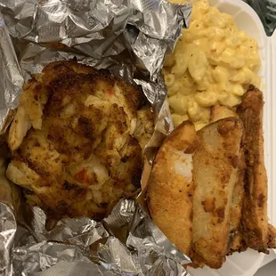 Crab Cake platter $29.99 with Mac and Cheese &amp; Western Fries