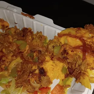 Cheesefood slices (NOT real cheese) with gnarled, gristly "steak," -- and who know what else? This went right into the garbage.