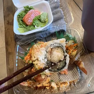 Warriors Roll and salmon sashimi