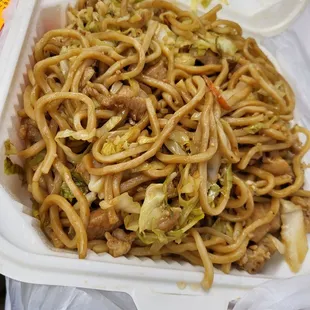 All this chicken chow mein, and for less than $10 in 2024! I even took some noodles off the top already!