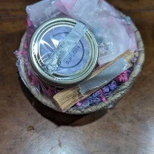 Palo Santo wood, Love Candle, Hamsa etched Quartz coaster, Rose Quartz Heart Necklace with chain, Hamsa string bracelet.