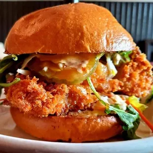 Fried Rockfish Sandwich w pickels slaw, remoulade, hot sauce