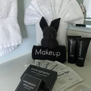 Super cute bathroom counter towel bunny.