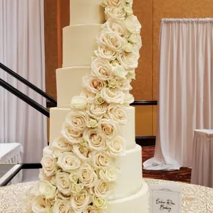 7 Tier Wedding Cake. All Real cake. Flavors are Classic Vanilla and Marble Swirl.