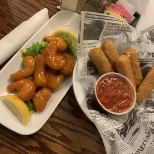 Bang Bang Shrimp, mozzarella sticks