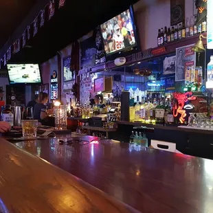 The bar. Busy with daytime bar flies and the neighborhood regulates at night.