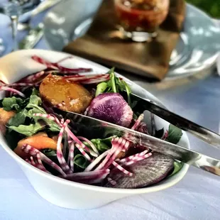 Arugula, Grilled Peach, &amp; Watermelon Radish Salad