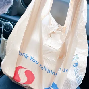 a plastic bag in a car