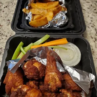 10 old bay wings and potato wedges