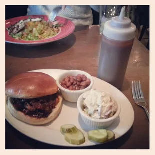 Fat Jacks with Baked Beans and Potato Salad.