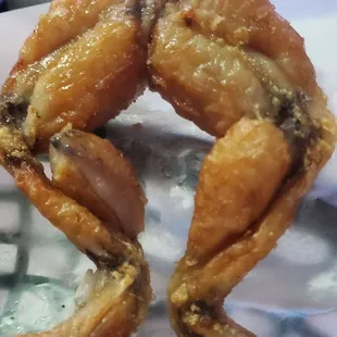 a close up of a fried crab
