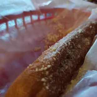 a hot dog in a basket