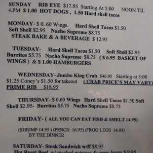 a menu for a special event