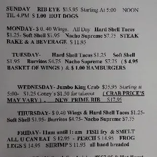 Typical daily specials