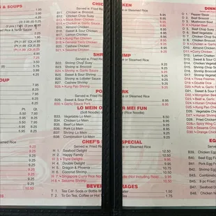 the menu for the restaurant