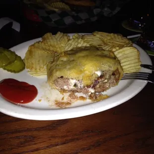 Bun-less Wild Bill Hickock. Jalepeño, Cream Cheese, Beef, battered &amp; fried. Awesome.