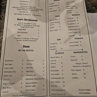 Inside drinks menu.