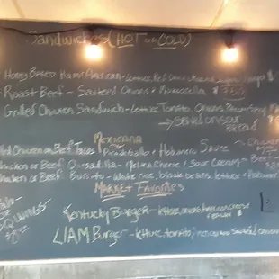 a menu on a blackboard