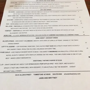 Wine list