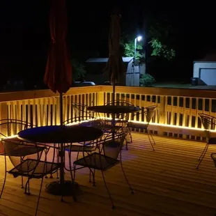 outdoor seating area at night