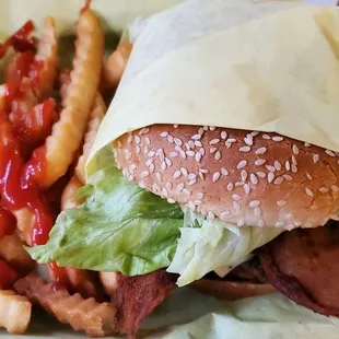 Bacon burger and fries
